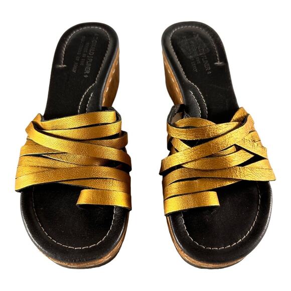 Donald J Pliner Gold Metallic Strappy Sandals Platform Size 7.5 LIKE NEW - Picture 3 of 10